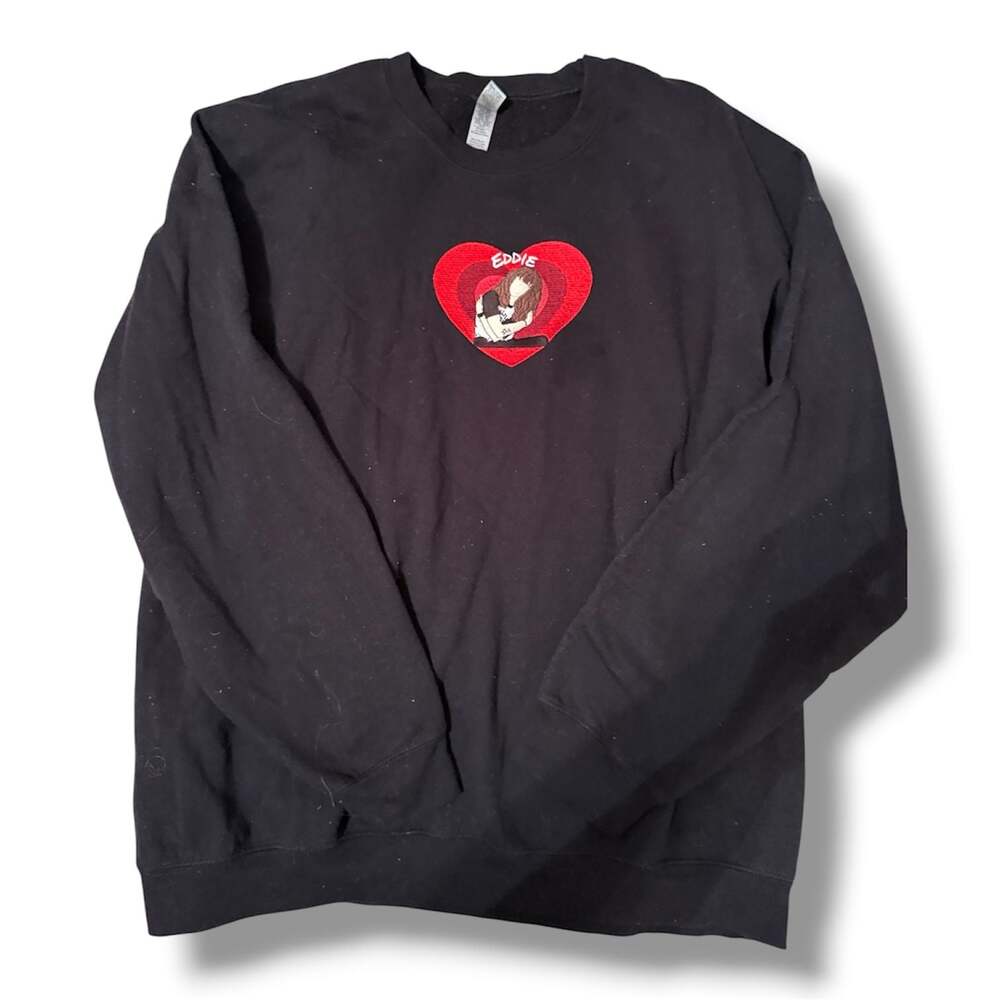 Stranger Things Eddie Embroidered Heart Graphic Crewneck Sweatshirt